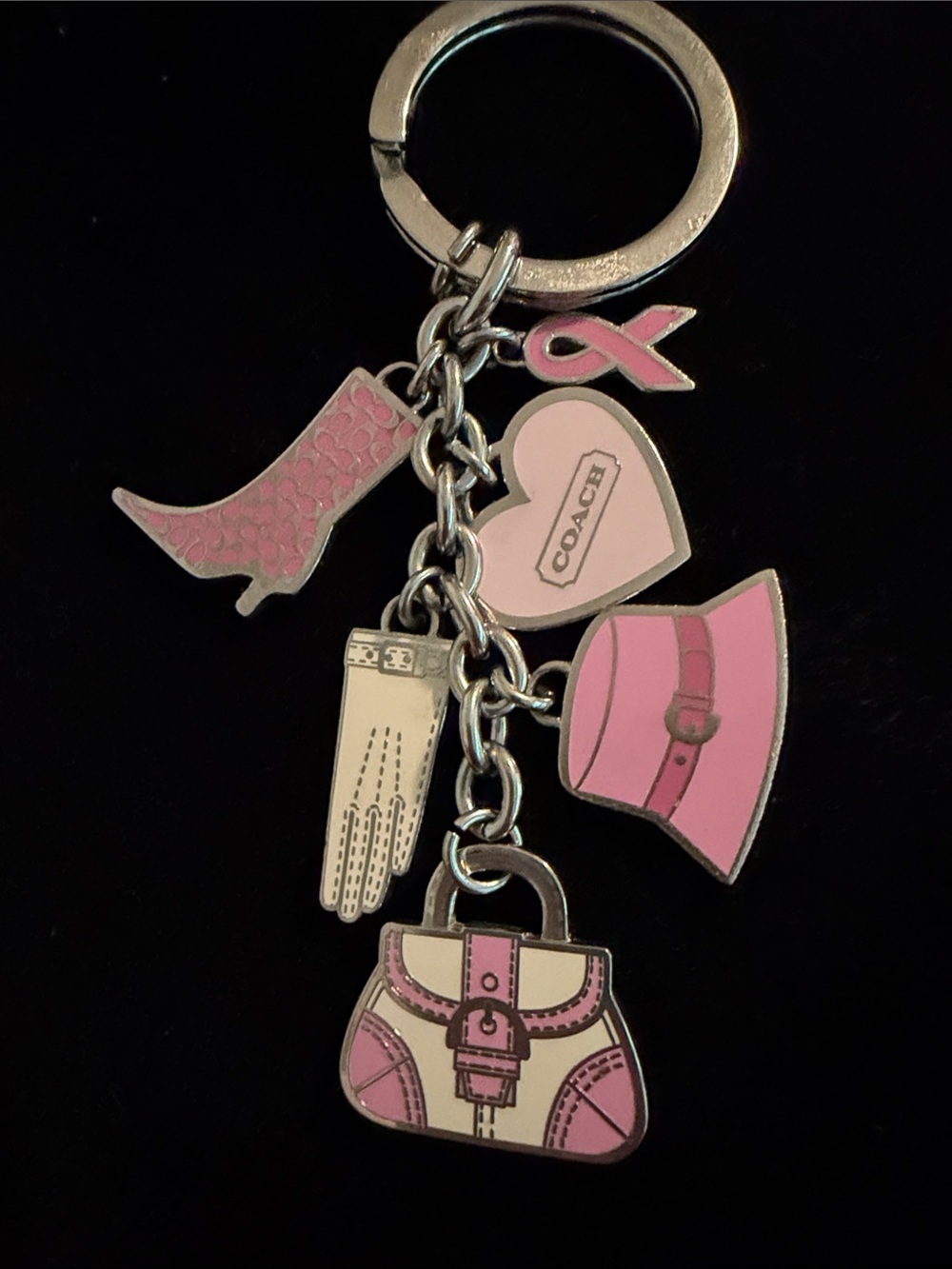 Coach Pink Multi-Charm Keychain with Heart, Boot & Purse - Picture 3 of 11